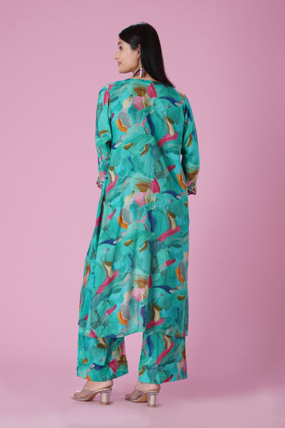 Blue Muslin Printed Abstract Jacket