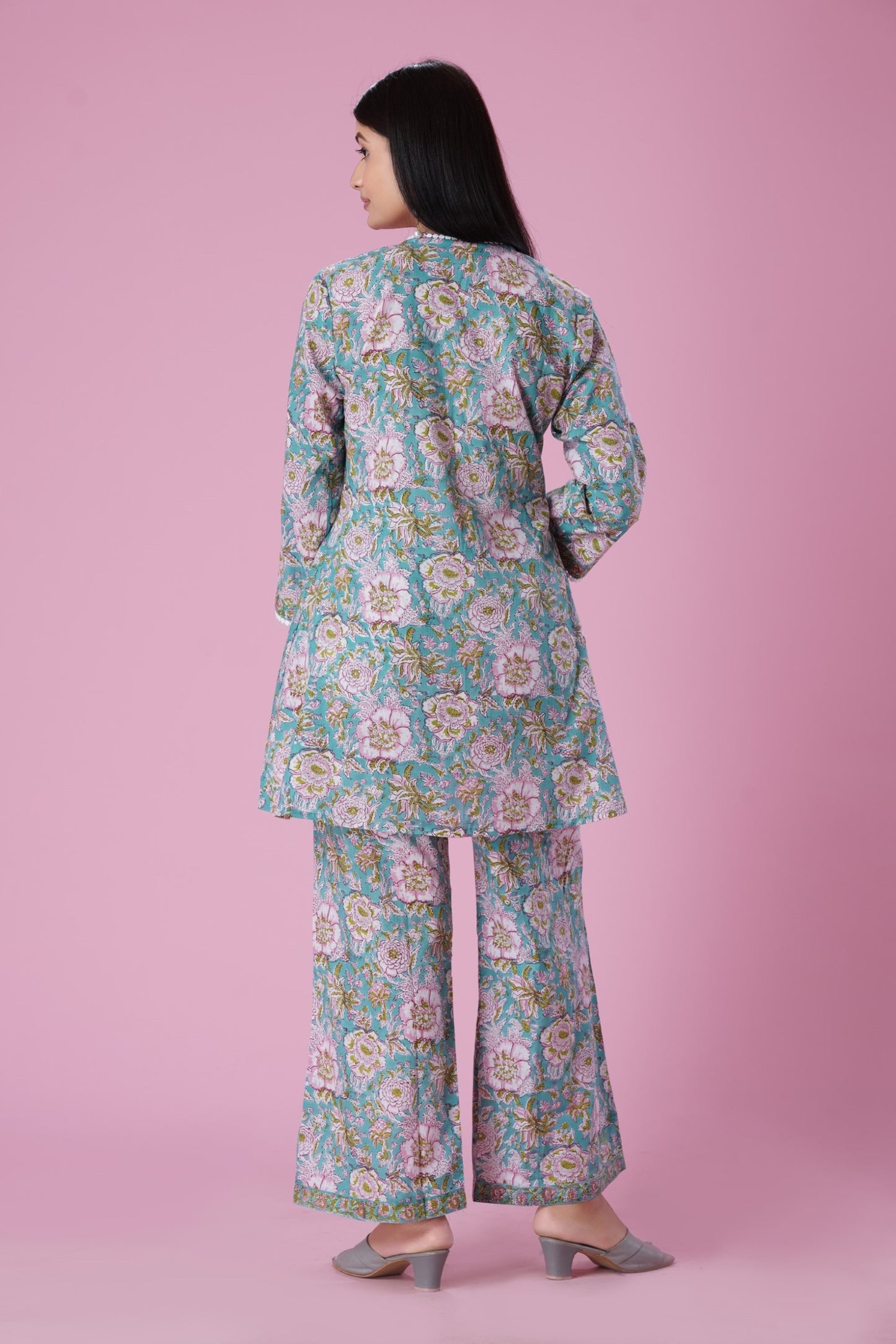 Teal Blue HandBlock Printed Co-Ord Set