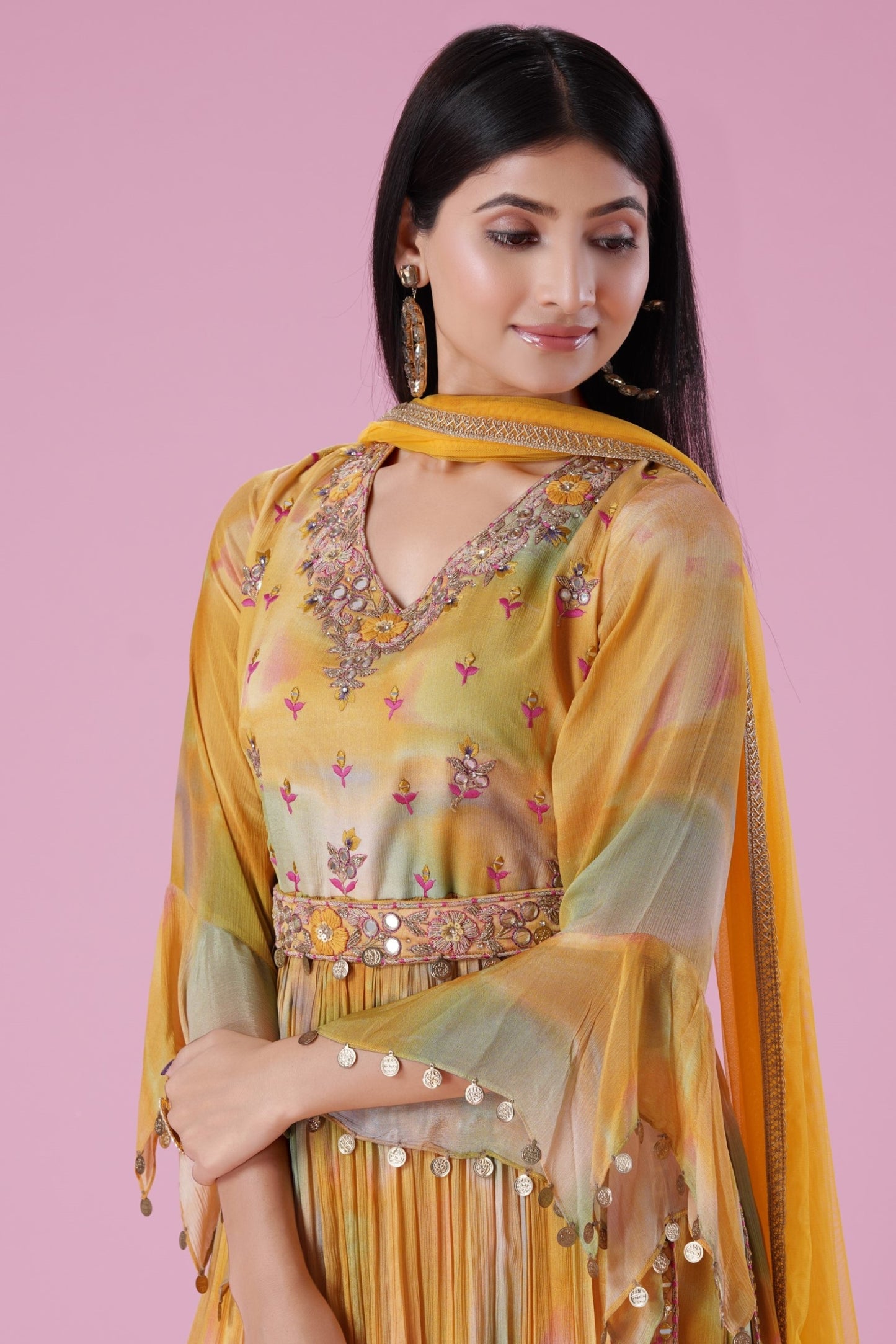 Yellow Multicolour HandEmbroidred Sharara Set