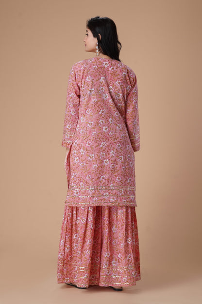 Peach HandBlock Printed Sharara Set