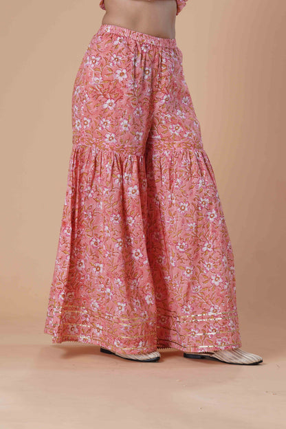 Peach HandBlock Printed Sharara Set