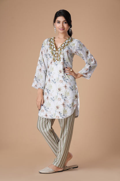 Mirror Work Printed Sequined Kurta Set