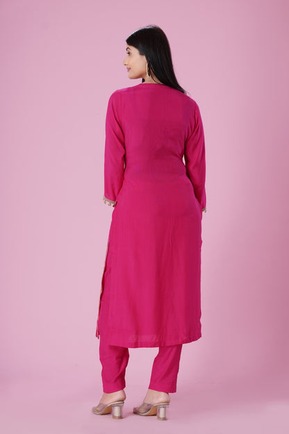 Pink Mirror Work Kurta Set